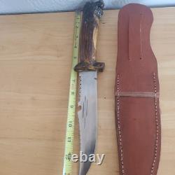 Handmade Deer Antler With Wolf Head Hunting/Skinning Knife 7 WithDeer Hide Sheath