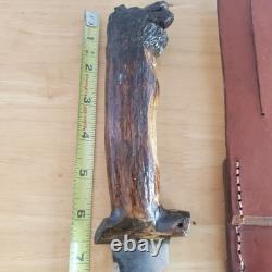 Handmade Deer Antler With Wolf Head Hunting/Skinning Knife 7 WithDeer Hide Sheath
