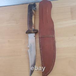 Handmade Deer Antler With Wolf Head Hunting/Skinning Knife 7 WithDeer Hide Sheath
