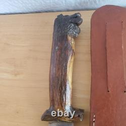 Handmade Deer Antler With Wolf Head Hunting/Skinning Knife 7 WithDeer Hide Sheath