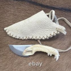 Handmade Drop Point Hunting jaw Bone Handle Steel Blade with Sheath