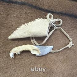 Handmade Drop Point Hunting jaw Bone Handle Steel Blade with Sheath