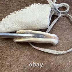 Handmade Drop Point Hunting jaw Bone Handle Steel Blade with Sheath