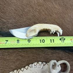 Handmade Drop Point Hunting jaw Bone Handle Steel Blade with Sheath