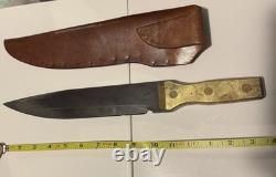 Handmade Full Tang Hunting Camp Knife Brass Handle with Leather Sheath Custom