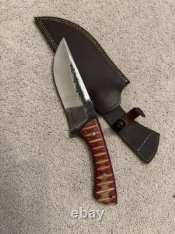 Handmade High Carbon Steel Hunting Knife (Micarta handle) with leather sheath