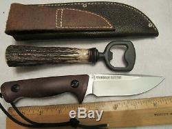 Handmade Knife Jim Behring Treeman Recon Hunter + Stag Bottle Opener. Mint