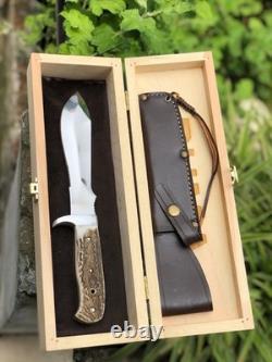 Handmade PUMA Hunter Replica Knife-German Style Fixed Blade with Stag Handle BOX