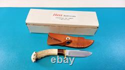 Hess Custom Knives Gladstone MI Whitetail Hunter Knife Stag + Sheath TR663