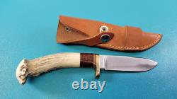 Hess Custom Knives Gladstone MI Whitetail Hunter Knife Stag + Sheath TR663