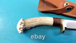 Hess Custom Knives Gladstone MI Whitetail Hunter Knife Stag + Sheath TR663