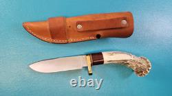 Hess Custom Knives Gladstone MI Whitetail Hunter Knife Stag + Sheath TR663