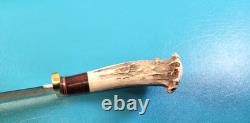Hess Custom Knives Gladstone MI Whitetail Hunter Knife Stag + Sheath TR663