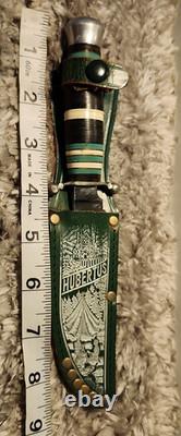 Hubertus Hunter Fixed Blade Knife with Leather Sheath Belt Loops Rare Collect