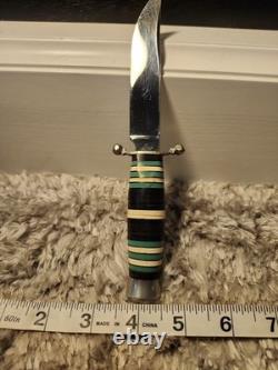 Hubertus Hunter Fixed Blade Knife with Leather Sheath Belt Loops Rare Collect