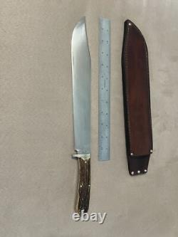 Huge Vintage 1985 Handmade Stag Wolf of Austin Texas Bowie Machete Knife Nice