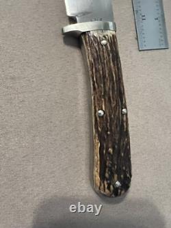Huge Vintage 1985 Handmade Stag Wolf of Austin Texas Bowie Machete Knife Nice