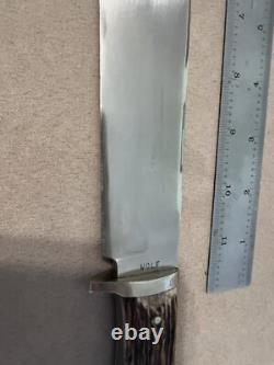Huge Vintage 1985 Handmade Stag Wolf of Austin Texas Bowie Machete Knife Nice