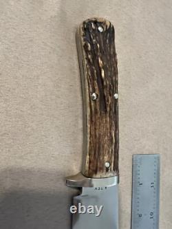 Huge Vintage 1985 Handmade Stag Wolf of Austin Texas Bowie Machete Knife Nice