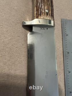 Huge Vintage 1985 Handmade Stag Wolf of Austin Texas Bowie Machete Knife Nice