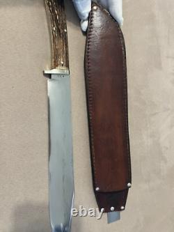 Huge Vintage 1985 Handmade Stag Wolf of Austin Texas Bowie Machete Knife Nice
