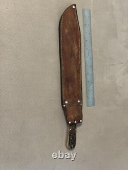 Huge Vintage 1985 Handmade Stag Wolf of Austin Texas Bowie Machete Knife Nice