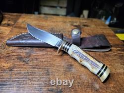 Hunter Fixed Blade Knife With Stag Handle. Custom Blade By Daniel Tokar