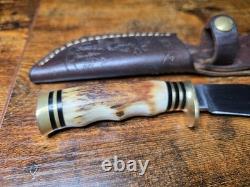 Hunter Fixed Blade Knife With Stag Handle. Custom Blade By Daniel Tokar
