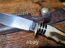 Hunter Fixed Blade Knife With Stag Handle. Custom Blade By Daniel Tovar