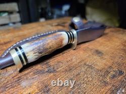 Hunter Fixed Blade Knife With Stag Handle. Custom Blade By Daniel Tovar