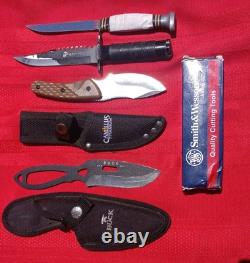 Hunting Fixed Blade Knife Lot (6) KABAR BUCK CAMILUS USMC SW + Crystonlon Stone