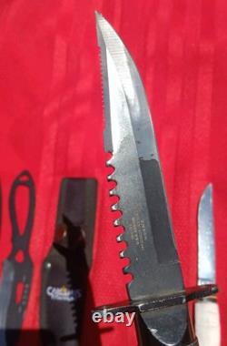 Hunting Fixed Blade Knife Lot (6) KABAR BUCK CAMILUS USMC SW + Crystonlon Stone