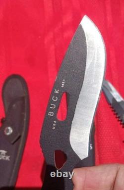 Hunting Fixed Blade Knife Lot (6) KABAR BUCK CAMILUS USMC SW + Crystonlon Stone