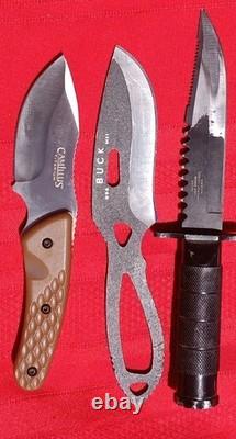 Hunting Fixed Blade Knife Lot (6) KABAR BUCK CAMILUS USMC SW + Crystonlon Stone