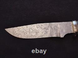 Incredible Jennings custom made hunting knife. Crown Stag. Raindrop Damascus