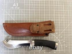 KATZ Knives AZ K-55 Hunters Tool Black Kraton Handle Fixed Knife -Leather Sheath