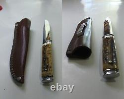KERSHAW 2663 Solingen-Germany Fixed Blade Bone Handle Knife & Leather Sheath