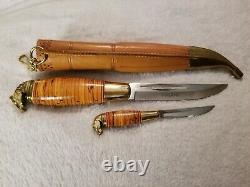 Kauhava Knife Double Sheath Horse Head Made In Finland Set Of 2 Knives