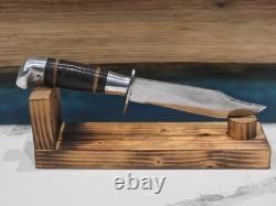 Kaybee Vintage Fixed Blade Hunting Knife Stacked Handle Leather Sheath BEAUTIFUL