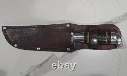 Kaybee Vintage Fixed Blade Hunting Knife Stacked Handle Leather Sheath BEAUTIFUL