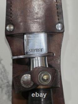 Kaybee Vintage Fixed Blade Hunting Knife Stacked Handle Leather Sheath BEAUTIFUL