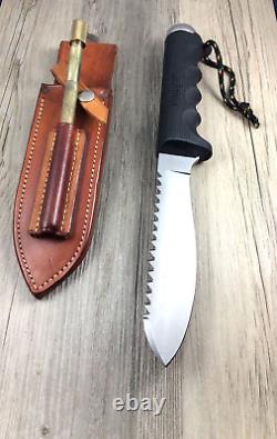 Kershaw 1005 Survival-hunting Knife With Custom Leather Sheath Rare Vintage