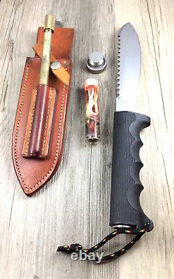 Kershaw 1005 Survival-hunting Knife With Custom Leather Sheath Rare Vintage