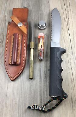 Kershaw 1005 Survival-hunting Knife With Custom Leather Sheath Rare Vintage