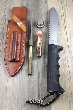 Kershaw 1005 Survival-hunting Knife With Custom Leather Sheath Rare Vintage