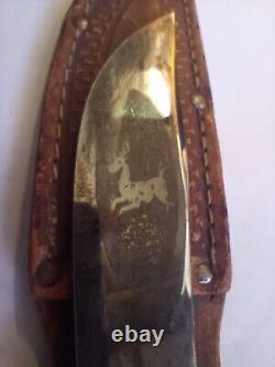 Kinfolks SKINNING DEER HUNTING Knife STAG ETCHED FACTORY EDGE BLADE UNUSED RARE