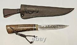 Kizlyar Russian Steel Hunting Knife Fixed with Leather Sheath Exotic Wood Handle 2