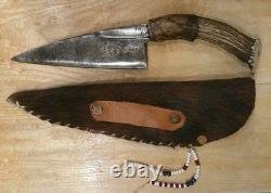 Knife Old Cowboy Western Handmade Stag Custom Fighting Hunting Skinning w Sheath