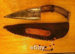 Knife Old Cowboy Western Handmade Stag Custom Fighting Hunting Skinning w Sheath