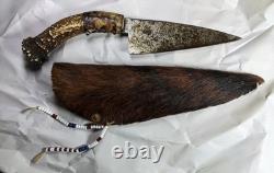 Knife Old Handmade American Indian Stag Handle